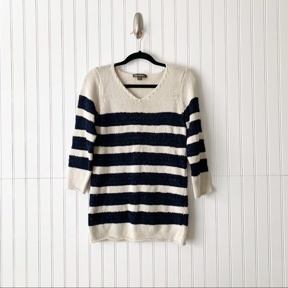 Tommy Bahama Womens Small Tan Blue Striped Cable Knit Sweater - Picture 1 of 5